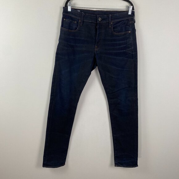 G Star Raw 3301 Straight Tapered Jeans Mens 33x34 Dark Wash Button Fly Stretch - Picture 1 of 14